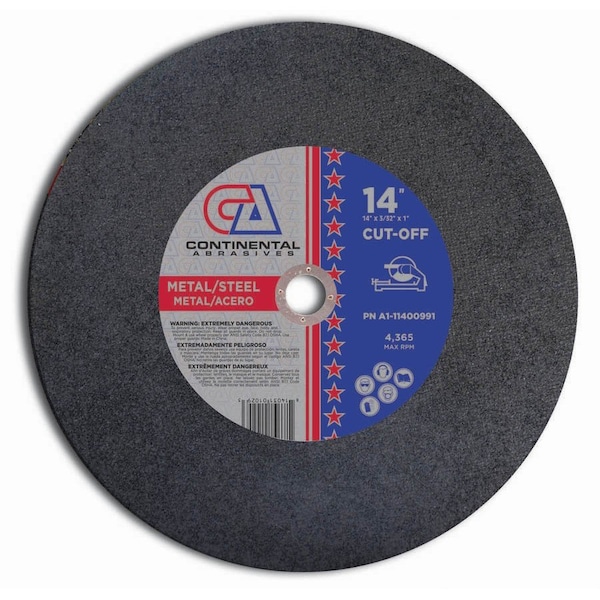 Continental Abrasives 14" x 3/32" x 1" Signature Stationary Saw or Portable Electric Double Reinforced Abrasive Blade A1-11400991 - main